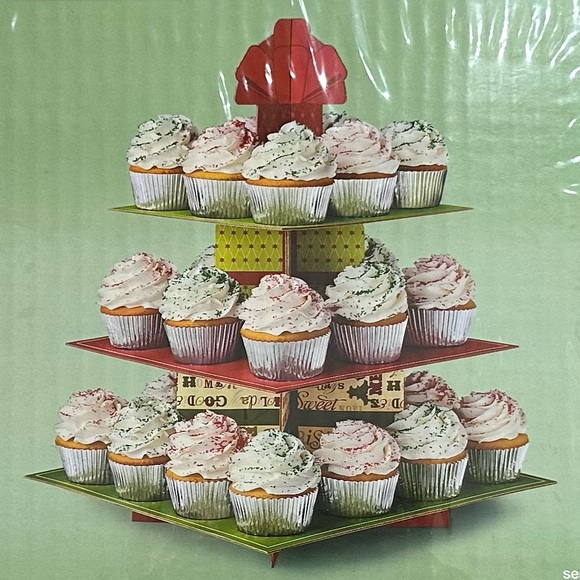New Wilton 3-Tier Holiday Cupcake Treat Stand in Red & Green - Picture 3 of 8